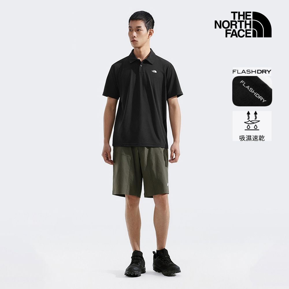 【The North Face 官方旗艦】 北面男款黑色吸濕排汗POLO衫｜8EY5JK3 排汗衫