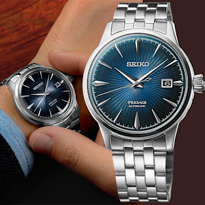 SEIKO Presage Cocktail 調酒師機械錶 開學購物季 送禮首選-藍灰/40mm (SRPB41J1/4R35-01T0A) SK045