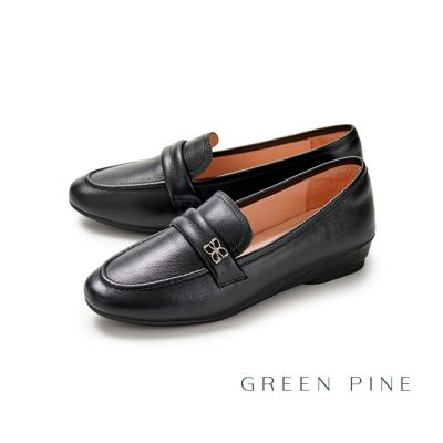 GREEN PINE 全真皮樂福內增高輕量休閒鞋 黑色(00310381)