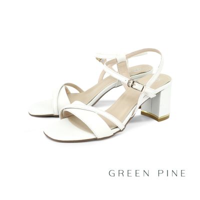 GREEN PINE典雅真皮6cm粗跟涼鞋白色(00560909)