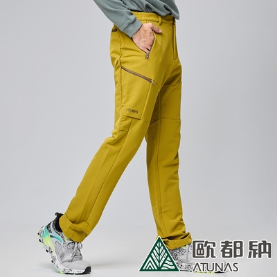 【ATUNAS 歐都納】男款SOFTSHELL抗風彈性長褲A1PA2316M棕黃/內輕保暖磨毛/透氣防潑水/登山健行