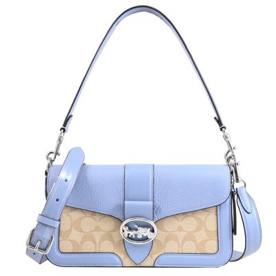 COACH Georgie 金屬馬車LOGO經典C字印花拼接翻蓋兩用包(卡其/藍)