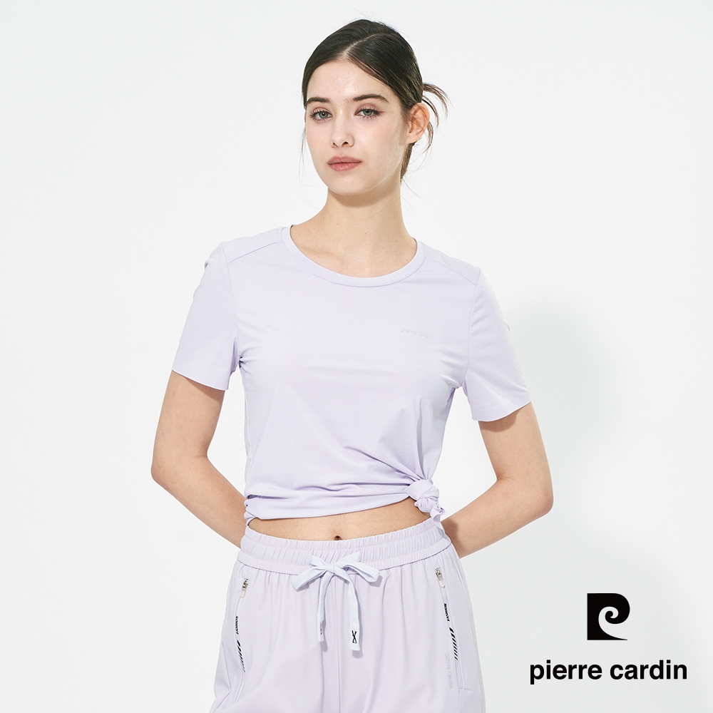 pierre cardin 皮爾卡登 男女款 冰絲彈性速乾圓領短袖T恤-(多色任選) (女-G款(素色))