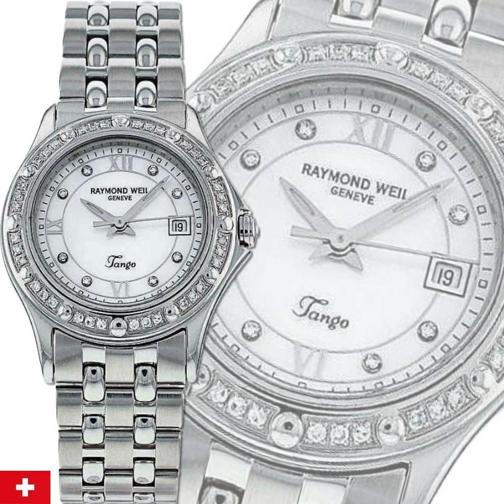 Raymond Weil 蕾蒙威 Tango探戈 44真鑽珍珠母貝面石英女款29㎜ R01(5390-STS-00995)