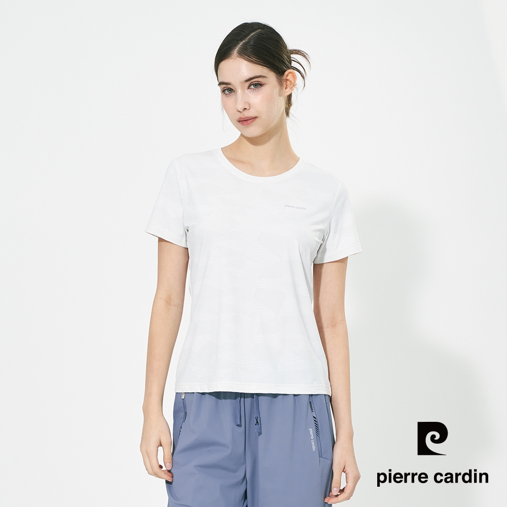 pierre cardin 皮爾卡登 男女款 冰絲彈性速乾圓領短袖T恤-(多色任選) (女-L款(印花))