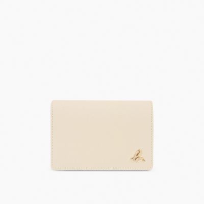 agnes b.Voyage 防刮皮革 掀蓋式 卡片夾 米色
