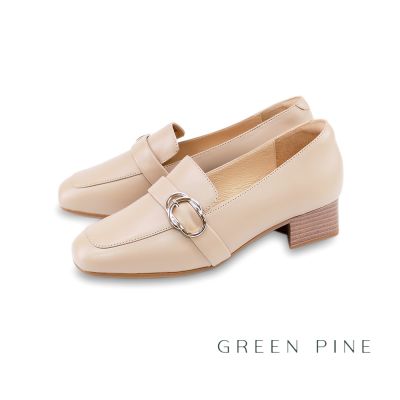 GREEN PINE OL必備方頭樂福靜音全真皮粗跟鞋粉紅色(00318256)