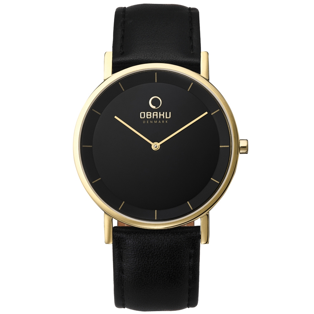 OBAKU 纖薄哲學二針時尚腕錶-黑金-V143XGBRB-40mm