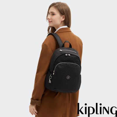 Kipling 黑色提花上方拉鍊後背包-DELIA