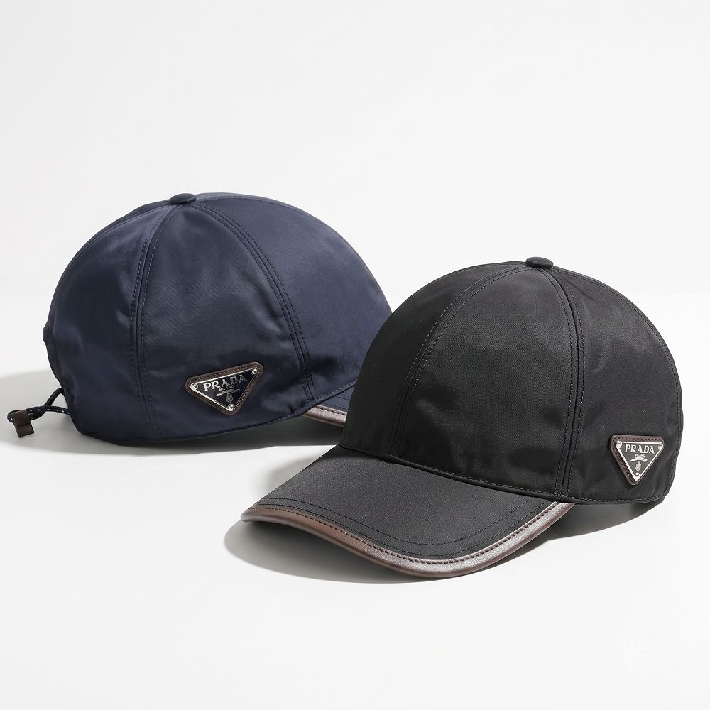 PRADA 普拉達 Speedrock Re-Nylon 三角牌皮革飾邊再生尼龍棒球帽-2色可選 (深藍)