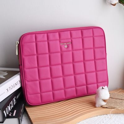 MICHAEL KORS Jet Set 金屬logo 13吋筆電平板皮革收納包(桃紫)