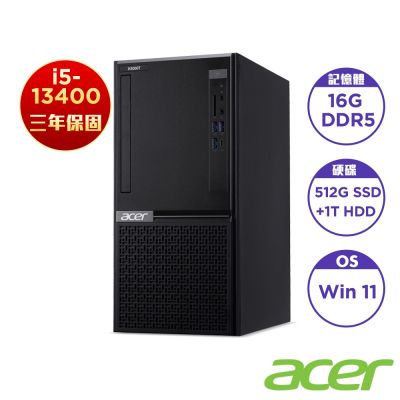 Acer 宏碁 VH3760T 十三代十核雙碟桌上型電腦(i5-13400/16G/1T+512G/Win11H)