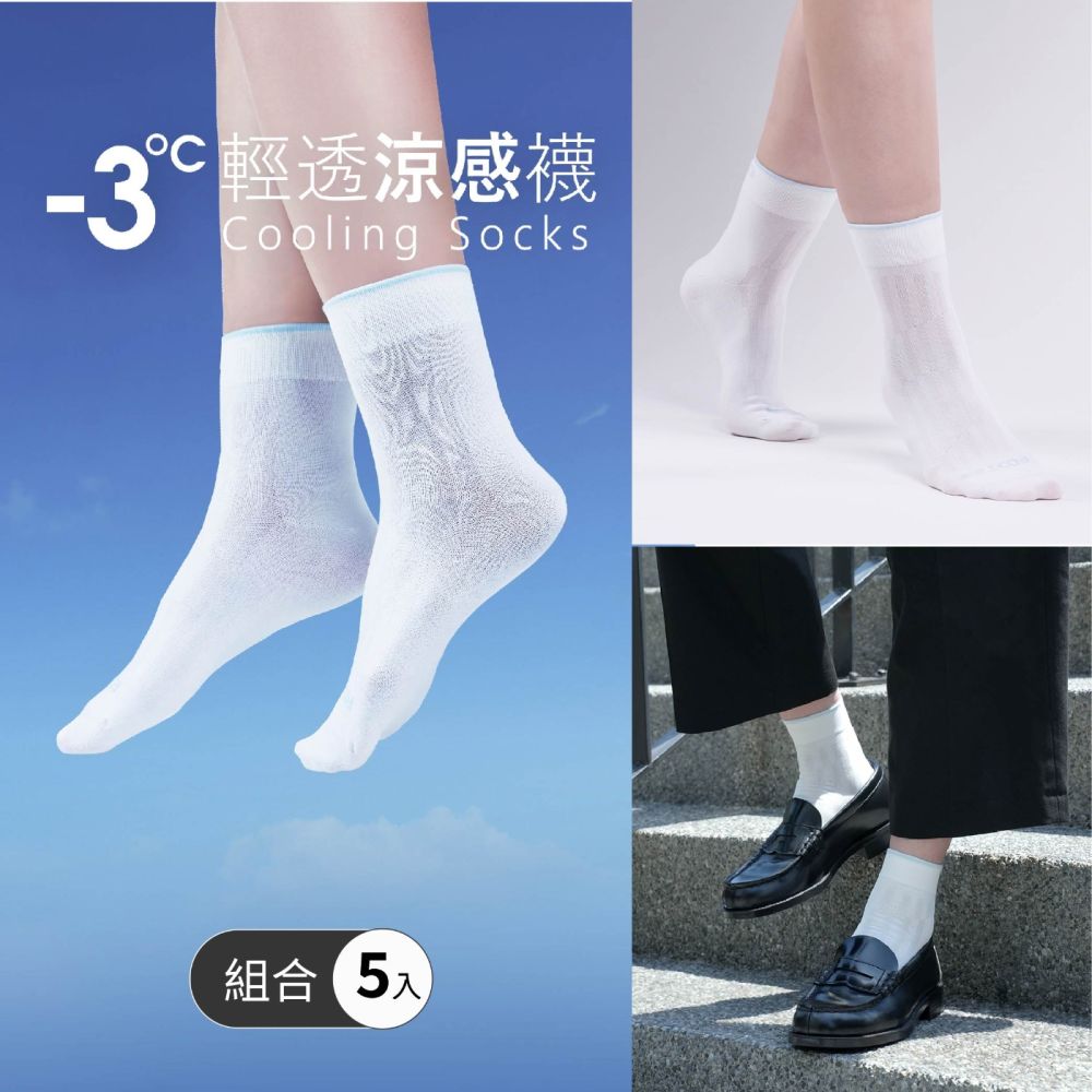 【FOOTER 除臭襪】5入組--3℃ 輕透涼感襪(T76) (白色x5)
