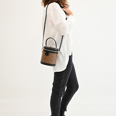 LOUIS VUITTON路易威登 LV M43986 CANNES 經典花紋撞色手提肩/斜背兩用圓筒包