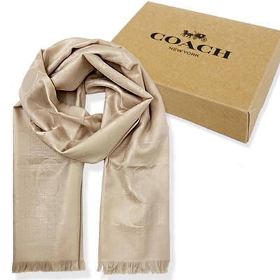 COACH 經典C LOGO羊毛混桑蠶絲巾圍巾禮盒(膚)