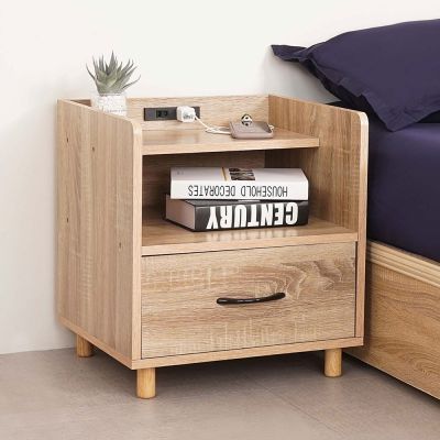Homelike 喜家居附插座床頭櫃(2206)-43x40x47cm