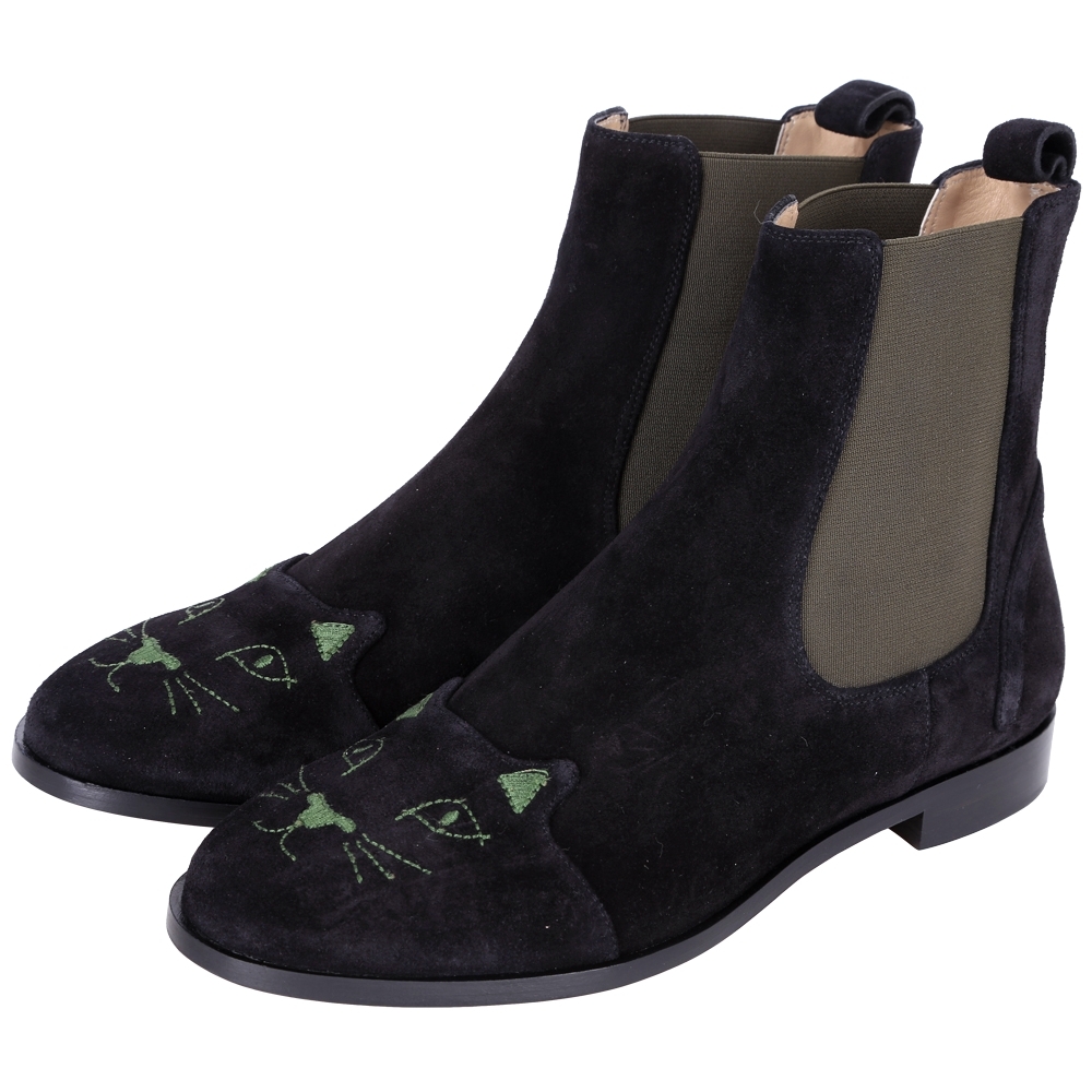 Charlotte Olympia CHELSEA CATS貓咪麂皮短靴(黑色) | 精品服飾/鞋子