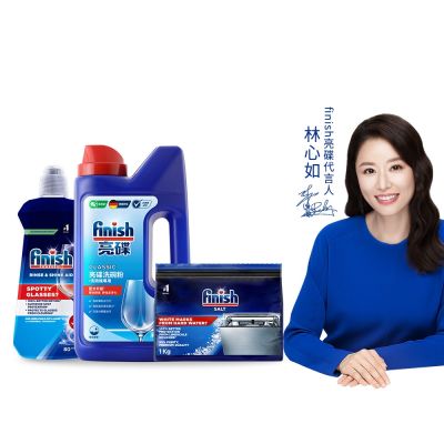 finish亮碟-洗碗機專用洗碗粉1kg+光潔潤乾劑400ml+軟化鹽1kg(3入組)