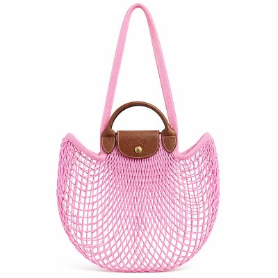 LONGCHAMP LE PLIAGE FILET系列網狀棉質手提/肩背兩用包(大/莓粉)