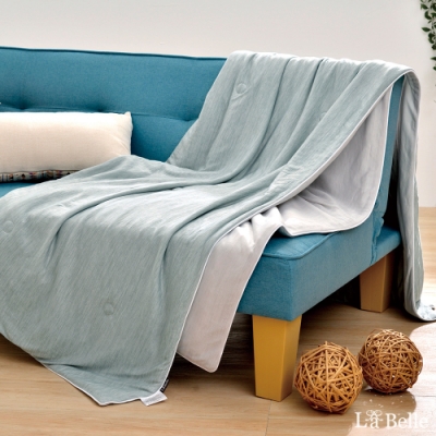 【Great Living格蕾寢飾】義大利La Belle 極簡混搭 超涼感涼被 150*200CM 綠x灰
