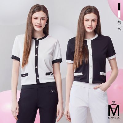 MYVEGA麥雪爾 MA經典小香風黑白拼接珍珠釦上衣-共二色