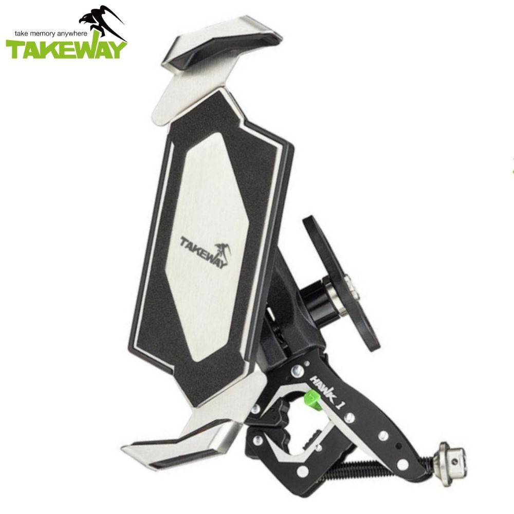 台灣製TAKEWAY機車手機架黑隼Z手機座+極限運動夾鉗具HAWK1-PH05(標準
