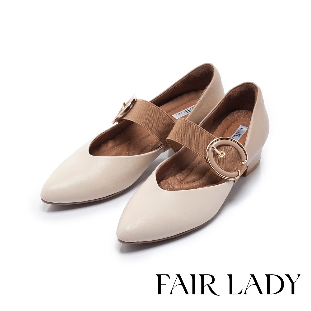 FAIR LADY 芯太軟 腰帶裝飾瑪莉珍中跟鞋 米 (602370)