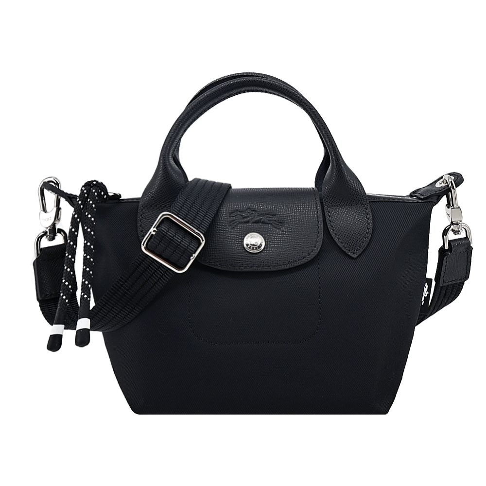 LONGCHAMP LE PLIAGE ENERGY系列再生尼龍短把手提/斜背兩用包(迷你/黑)