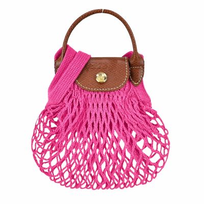 LONGCHAMP LE PLIAGE FILET系列網狀棉質手提/斜背兩用包(迷你/糖果粉)