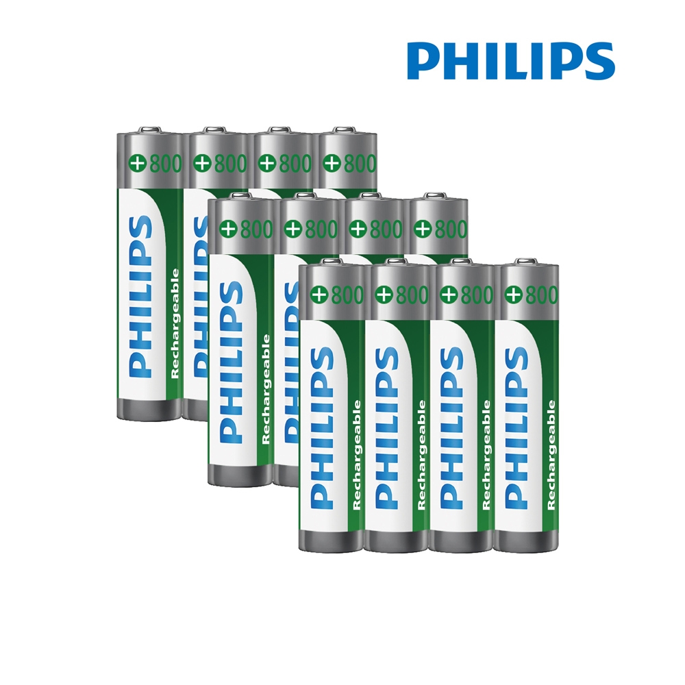PHILIPS 飛利浦 AAA 4號 800mAh 低自放鎳氫充電電池(4入*3)