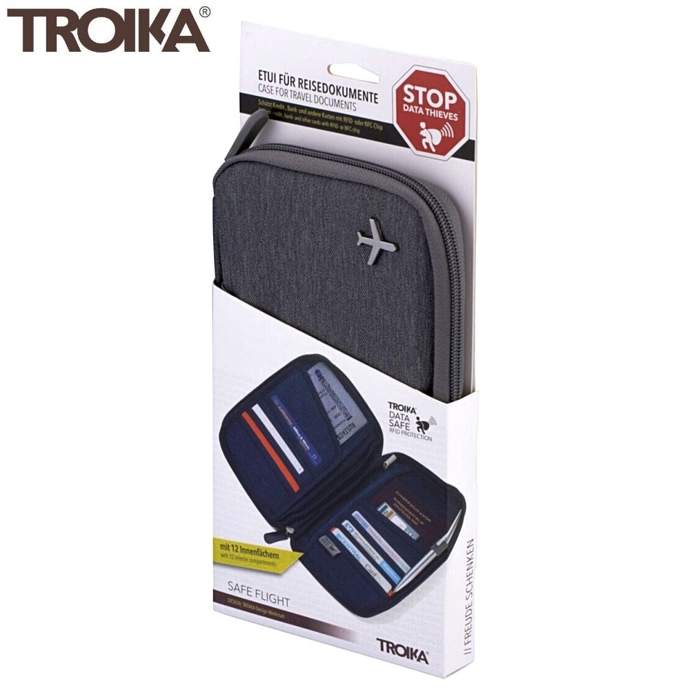 德國TROIKA防盜護照包TRV20/GY防感應卡夾設計款隨身包錢包(防RFID、防NFC竊盜) | 其他辦公事務用品| Yahoo購物中心