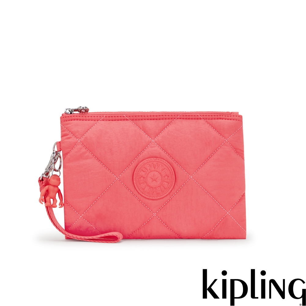 Kipling 菱格活力蜜桃粉手腕帶配件包-FANCY