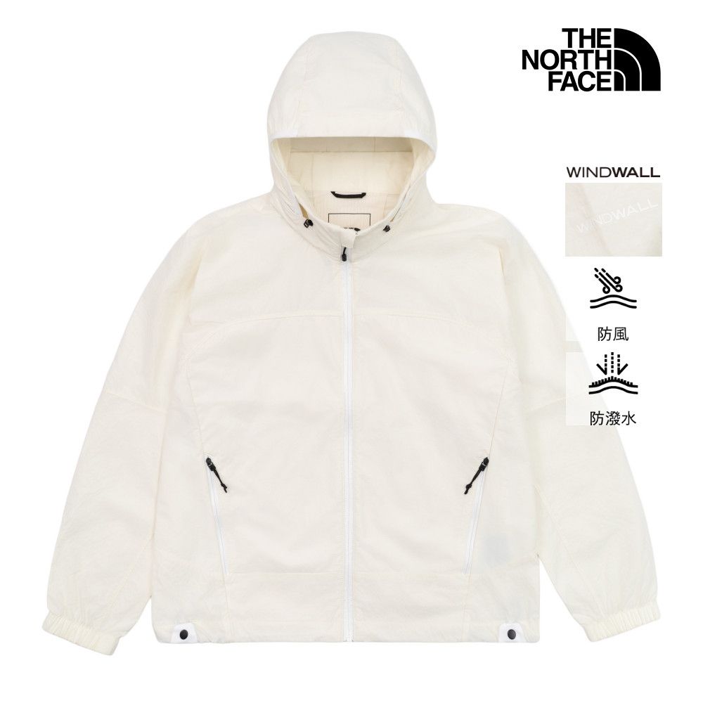 【The North Face 官方旗艦】北面女款米白色WindWall防風防曬可收納連帽外套｜8FJ4QLI