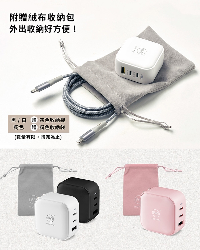 Maktar】66W GaN 氮化鎵PD/QC3.0 口袋快充(贈收納袋) | 充電器