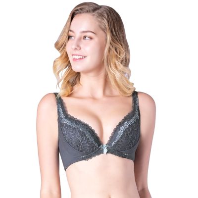 思薇爾 挺美力系列B-D罩背心型蕾絲包覆內衣(碳藍灰)