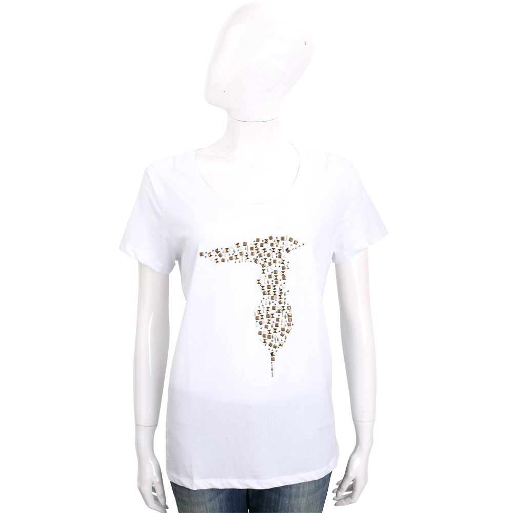 TRUSSARDI T Logo創意貼飾棉質短袖TEE T恤-多色可選 (雙色貼飾-白色)