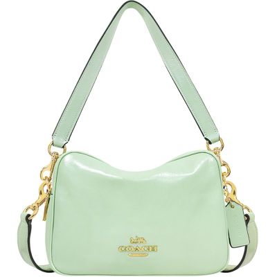 COACH 薄荷綠Mini Carey雙層皮革肩背/斜背相機包
