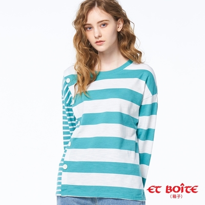 ET BOîTE 箱子 BLUE WAY –不對稱條紋長TEE(綠)