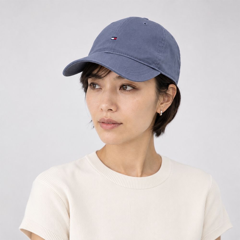 TOMMY 熱銷刺繡Logo鴨舌帽-灰藍色