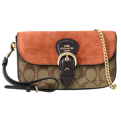 COACH KLEO 金屬馬車LOGO印花手提斜背兩用包(駝/紅棕)