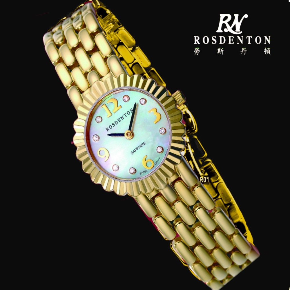 Rosdenton勞斯丹頓公司貨 花漾風采/金 真鑽石英女錶25㎜ R01 (1B01LG-B)