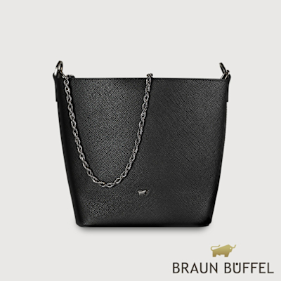 【BRAUN BUFFEL 德國小金牛】台灣總代理 莎蔻拉-A 水桶包-黑色/BF857-30-BK