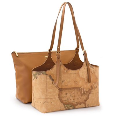 Alviero Martini 義大利地圖包 經典地圖 附內膽長把子母大側背包42cm-地圖黃