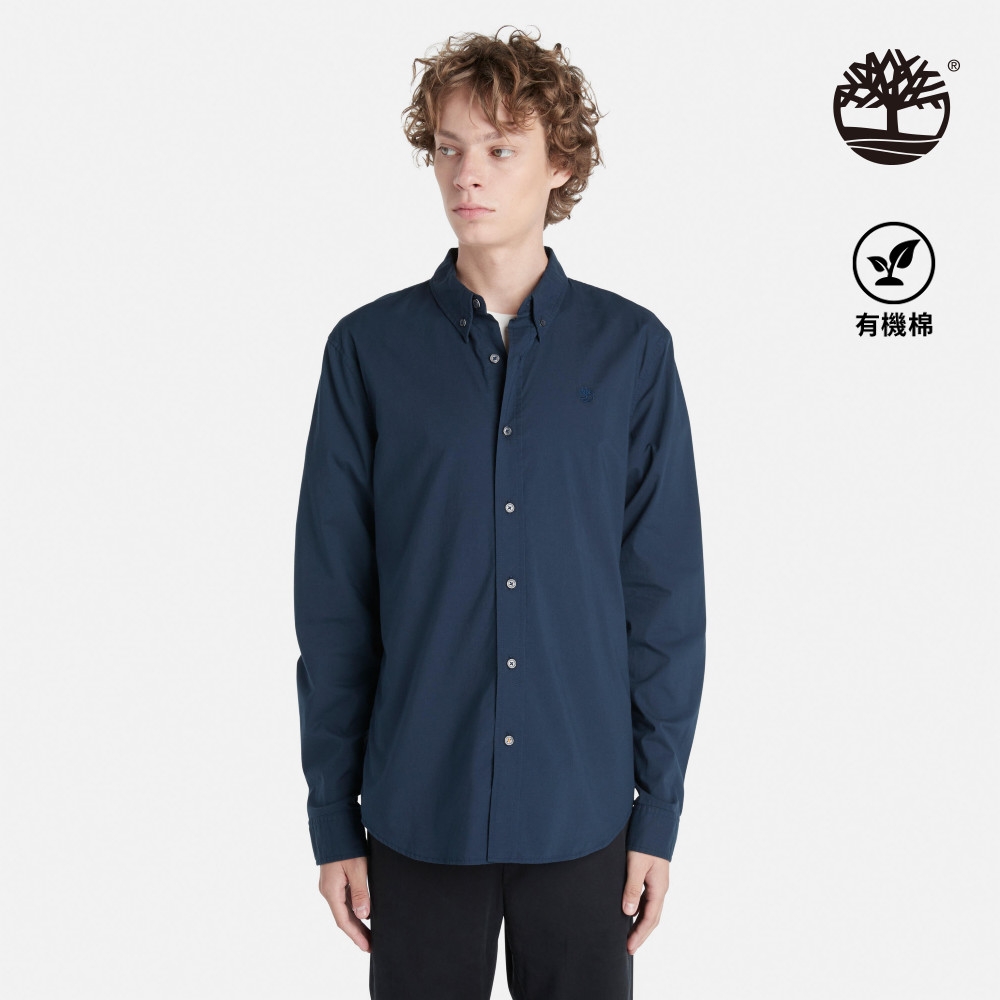 Timberland官方旗艦 男款深寶石藍府綢長袖襯衫|A2ERT433