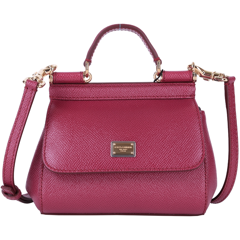 DOLCE & GABBANA Miss Sicily 防刮牛皮兩用包(Mini/紫紅色) | 歐系精品