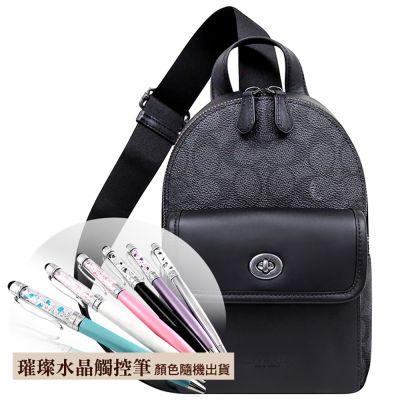 COACH 黑色大C PVC單肩/斜跨兩用包+璀璨水晶觸控筆