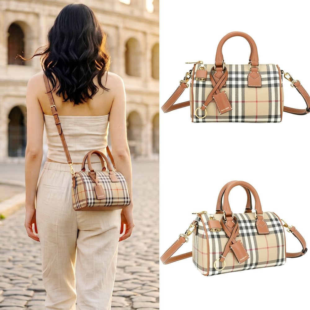 BURBERRY [官網價48,900]格紋塗層手提/斜背波士頓包-多款可選