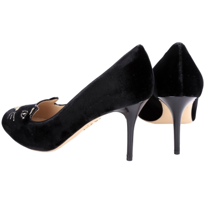 Charlotte Olympia Kitty 經典天鵝絨貓咪高跟鞋(黑色) | 精品服飾/鞋子