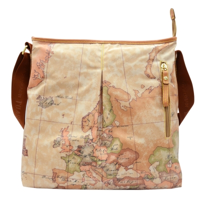 Alviero Martini 義大利地圖包 PU尼龍斜側背包-地圖黃