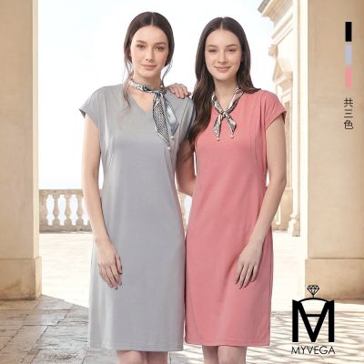 MYVEGA麥雪爾 MA優雅知性領巾造型多剪裁短洋裝-共三色